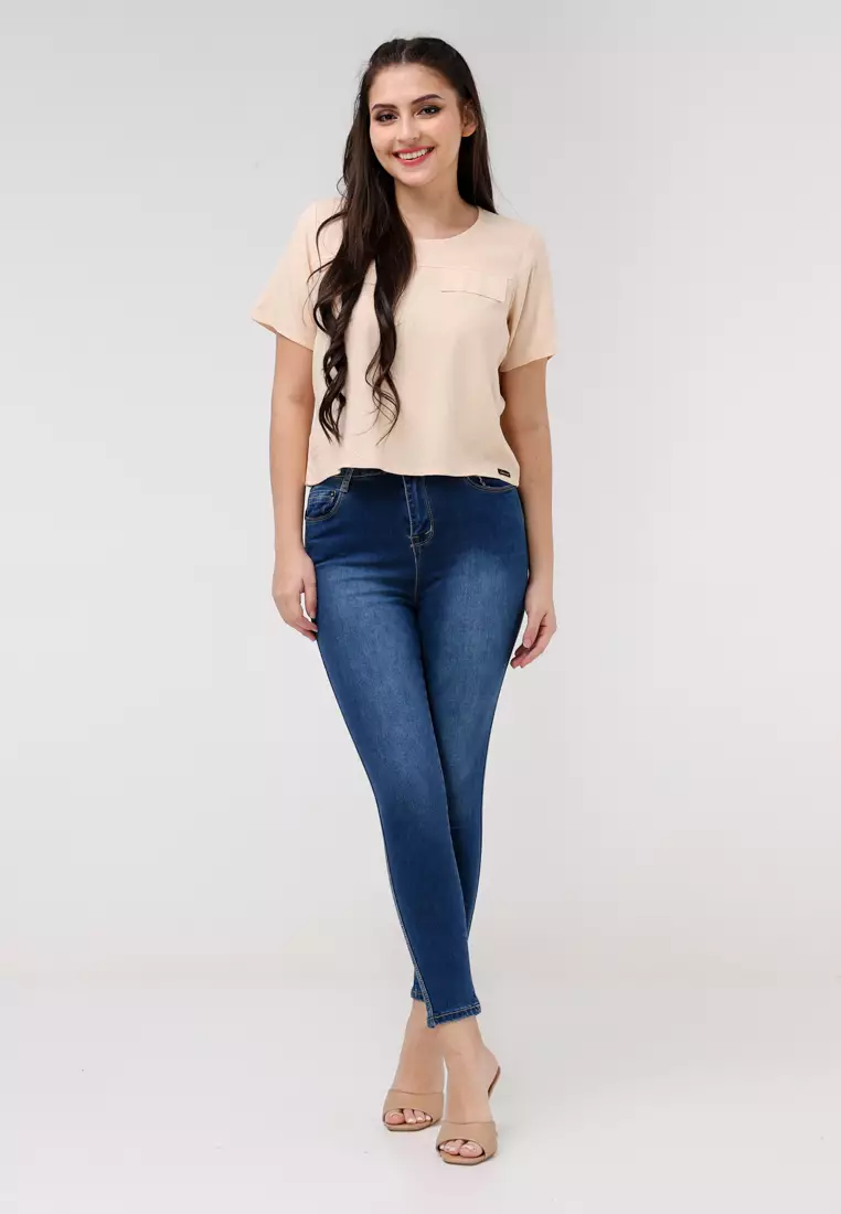 Textured Woven Short Sleeves Blouse