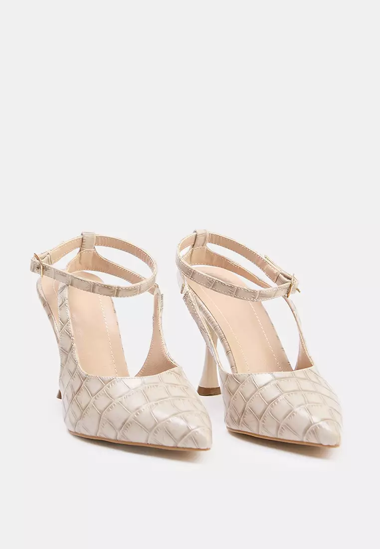 Crocodile Patterned Pointed Toe Thin Heeled Shoes