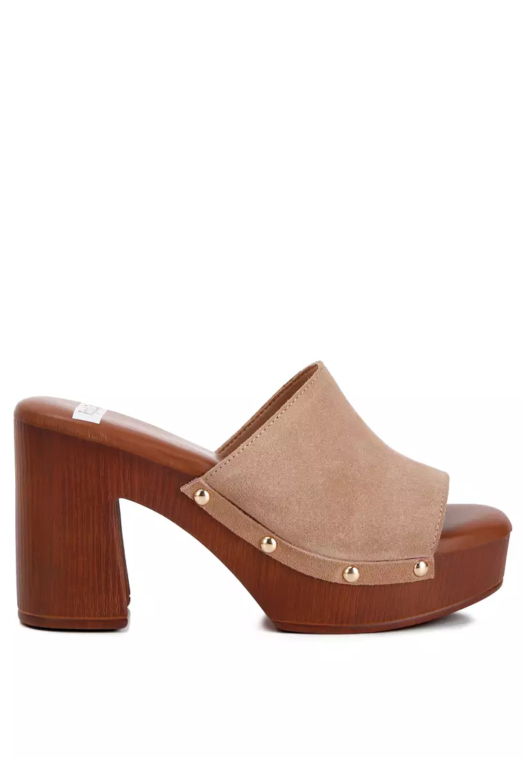Buy Rag Tan Suede High Block Heel Clogs 2025 Online ZALORA