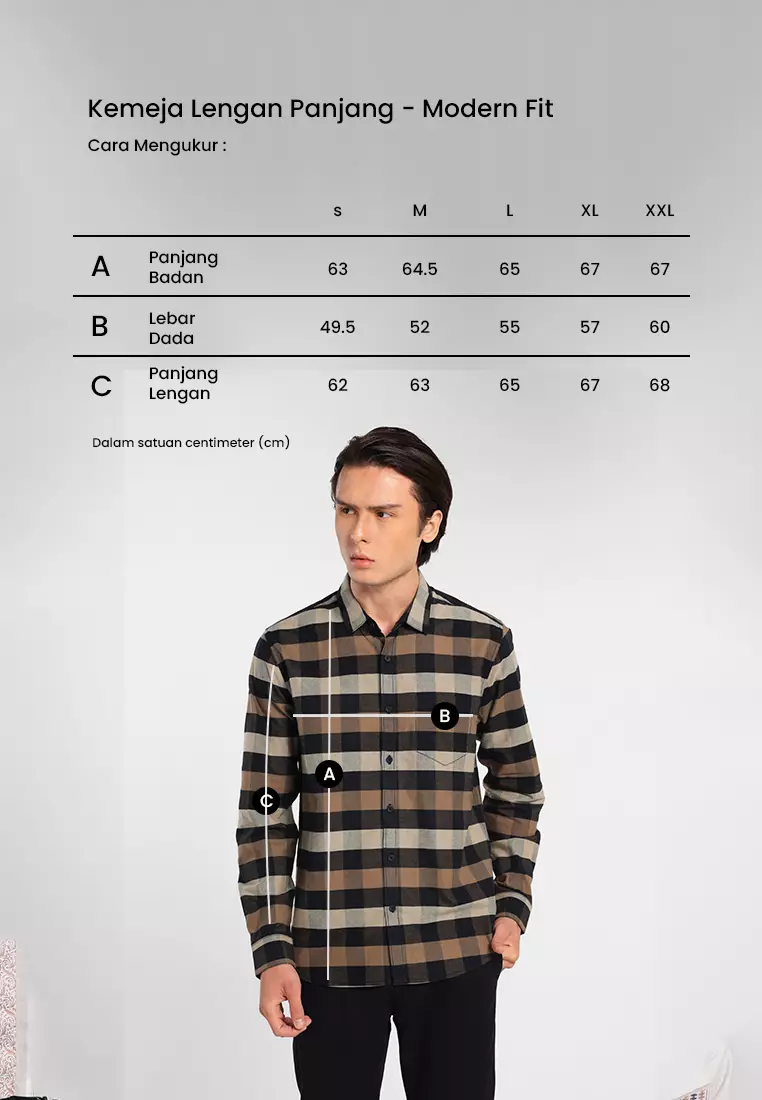 MANZONE - Kemeja Lengan Panjang Pria Snap 04 Modern Fit - Brown Warna Brown