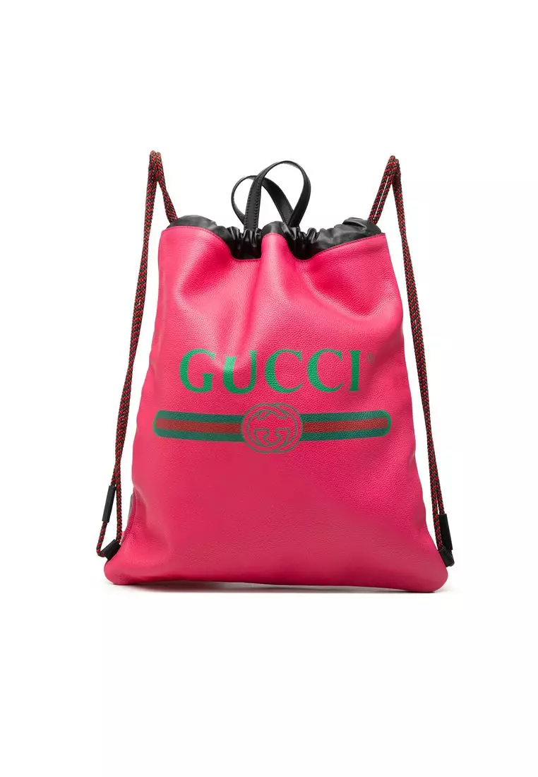Buy Gucci Pre-Loved Gucci Leather Logo Drawstring Backpack 2026