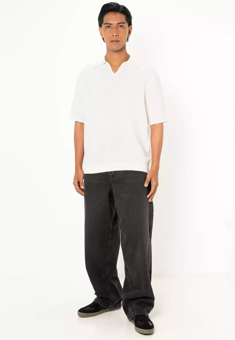 Snowy Tech Knit Johnny Collar Polo Shirt - Calvin Klein Jeans