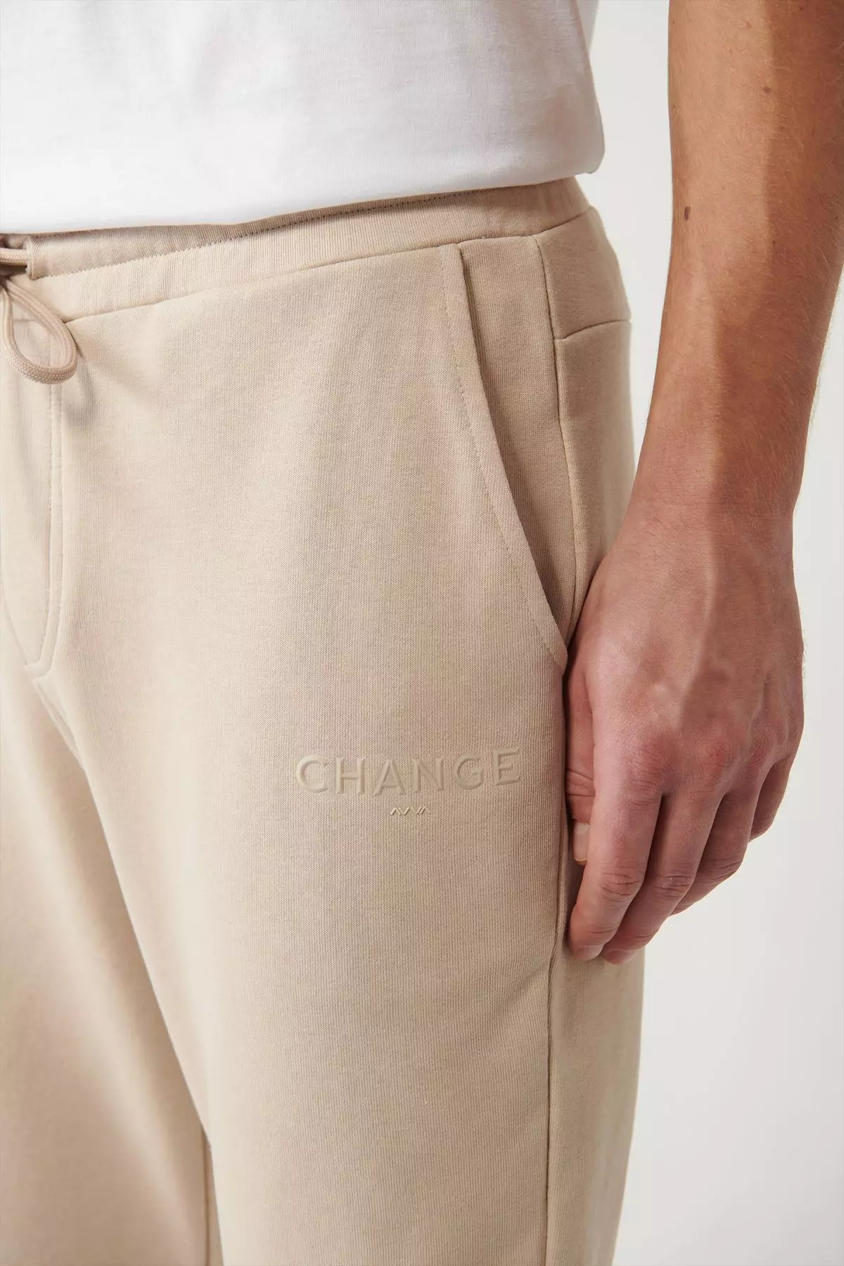 Men's Beige Waist Tied 3 Thread Raised Printed Sweatpants A32Y3411