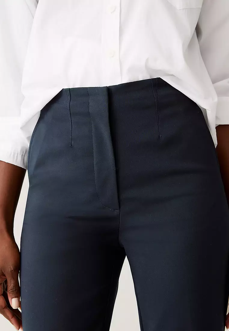 Cotton Blend Slim Fit Cropped Trousers