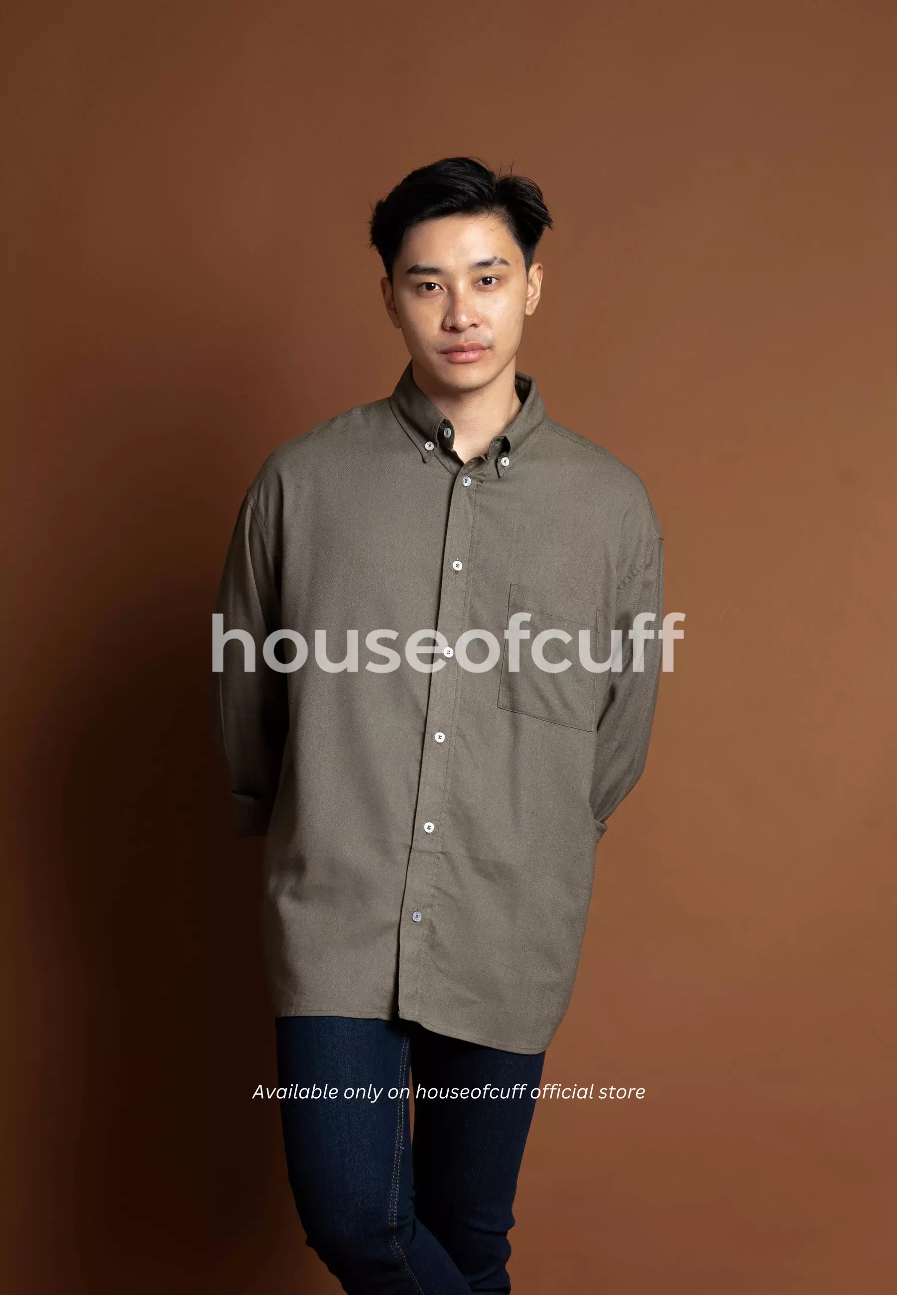 Houseofcuff Kemeja Pria Oversize/Outer Linen Look Unisex Hijau Army