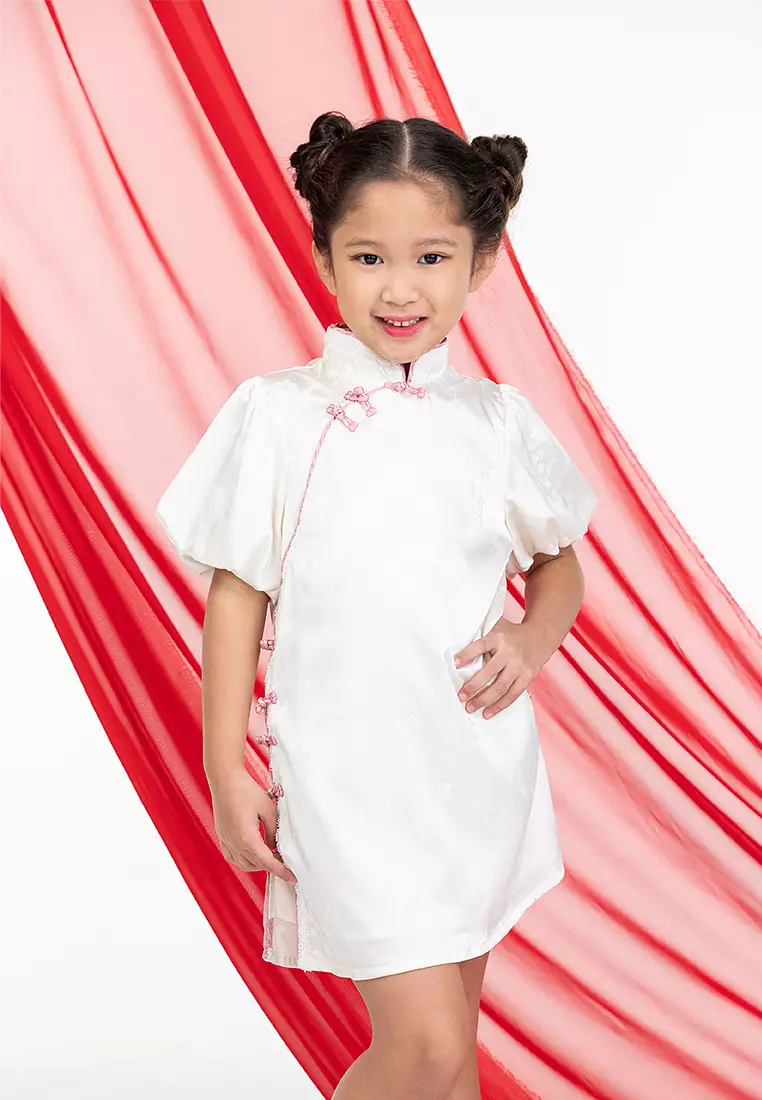 Buy Zalora Studios Puff Sleeve Cheongsam Dress in Cream 2024