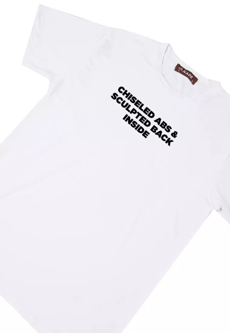 NTD66 Kaos Gym Stretch Anti Kusut Slim Fit "chiseled abs" putih