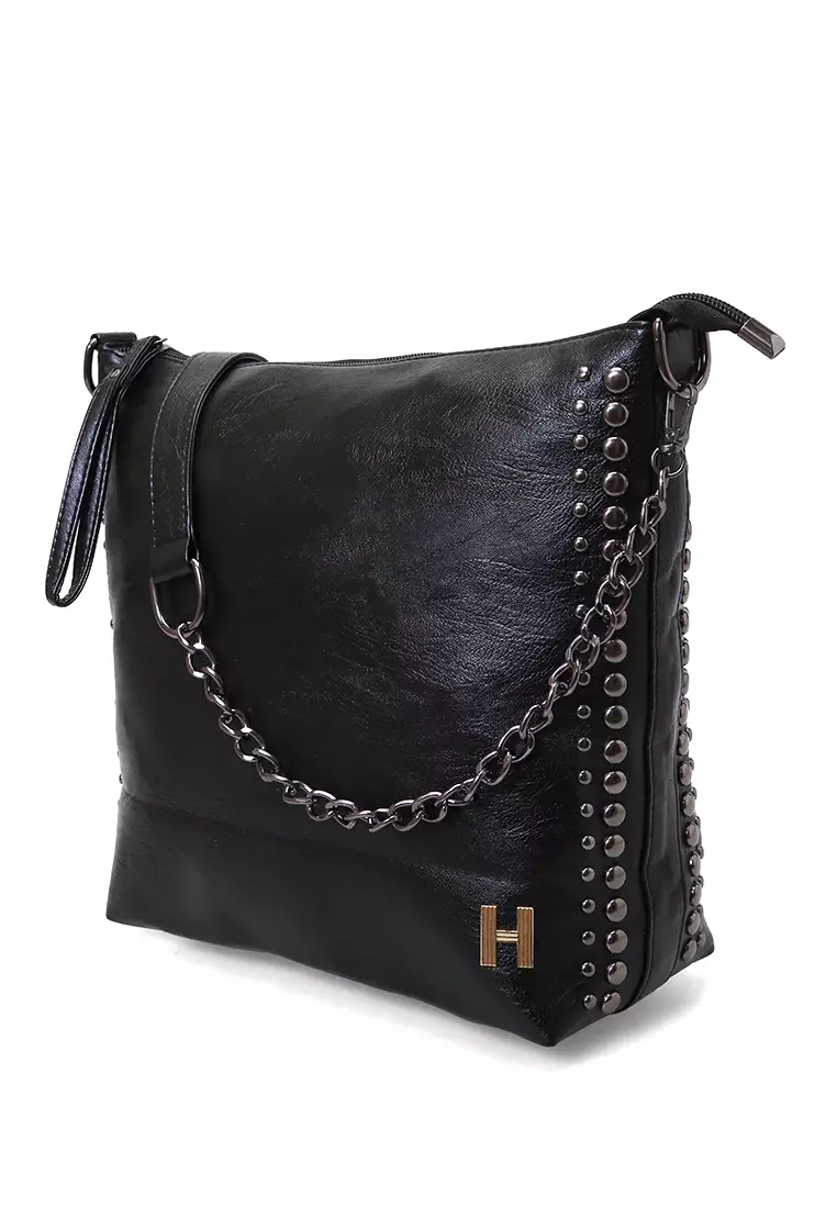 Laura Tas Kerja Wanita Motif Polos Tote Bag Large Compartment Material Leather ORIGINAL - Black