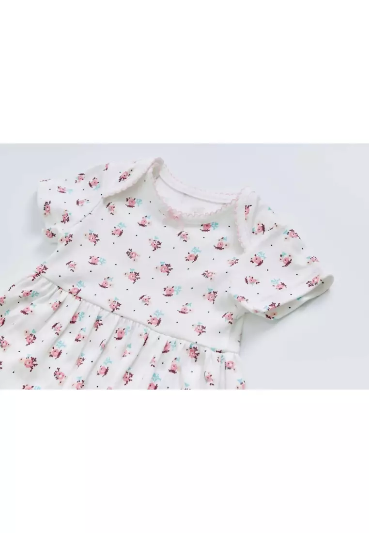 嬰兒女孩花束連身裙裝及粉色條紋開襟羊毛衫兩件套裝