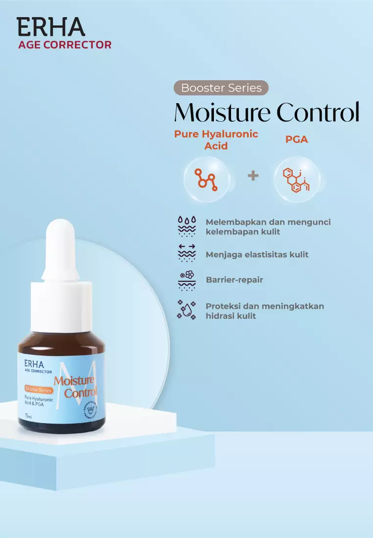 ERHA Age Corrector Moisture Control Booster 15ml Pure Hyaluronic Acid & PGA  - Booster Hidrasi Anti Aging | Melembabkan Lebih Dalam | Mengurangi Garis Halus | Mencerahkan | Anti Penuaan