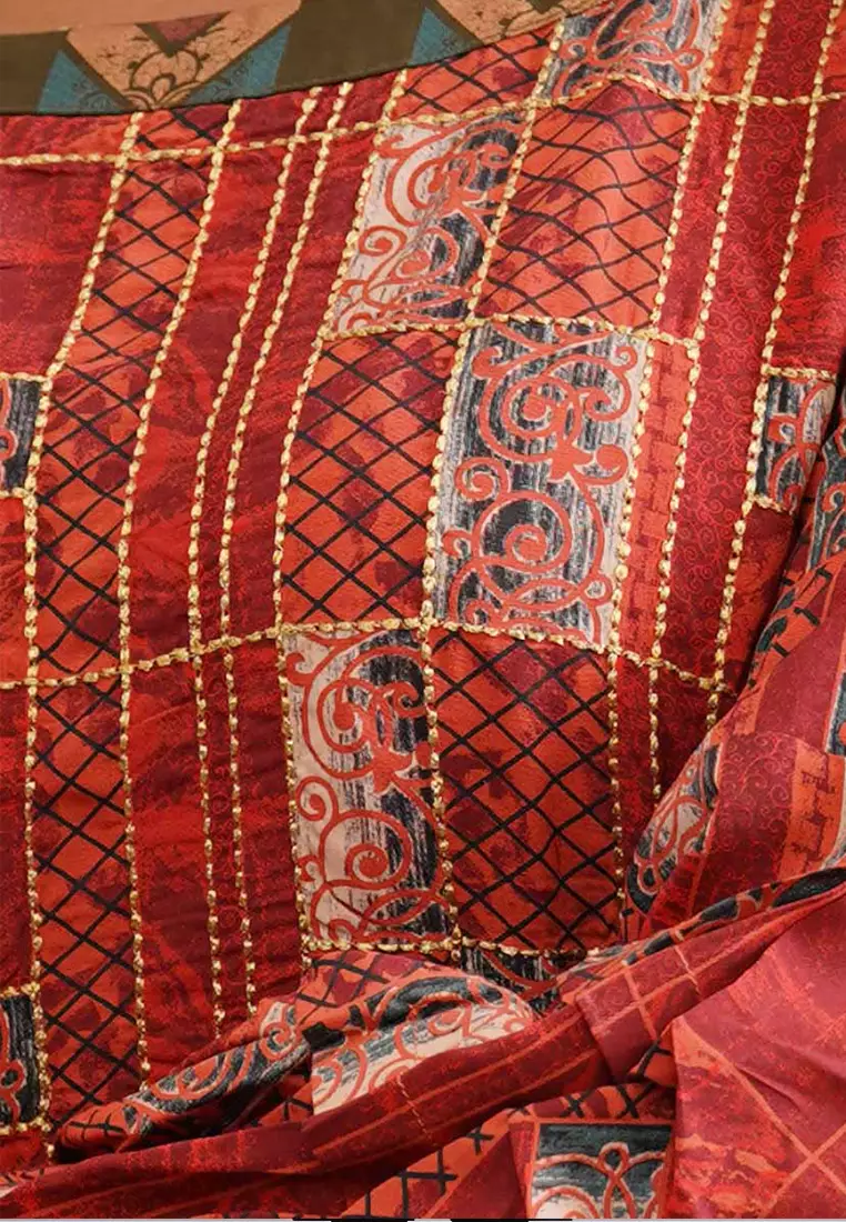 Le Reve 红色粘胶高圆领束带束腰外衣