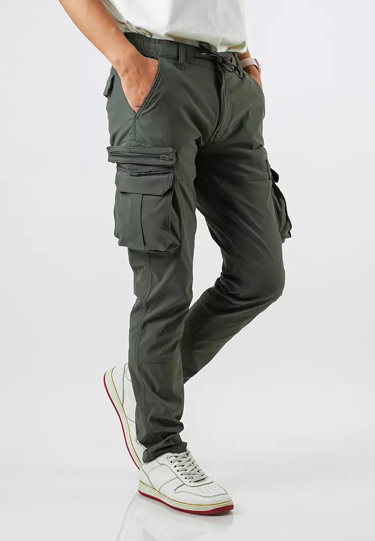 OXCON Celana Cargo Panjang Pria Pinggang Karet Slimfit Sparta Pale Green