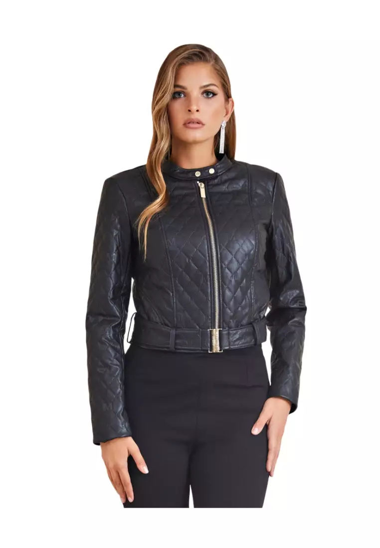 Quilted leather store coat womens