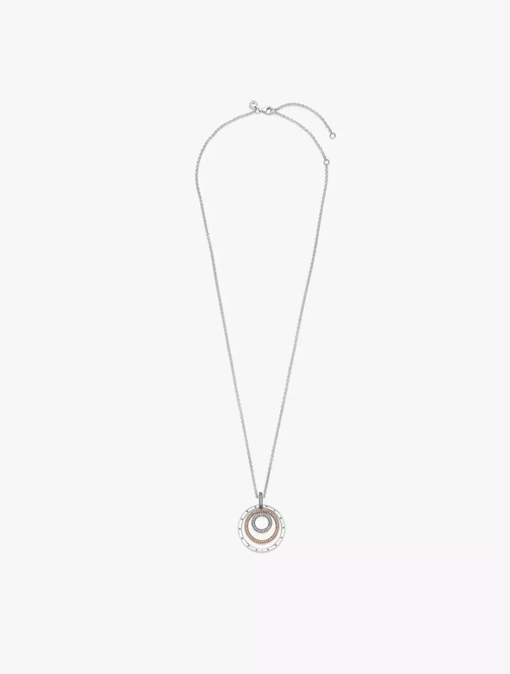 Pandora logo interlocking circles sterling silver and Pandora Rose pendant with clear cubic zirconia and necklace