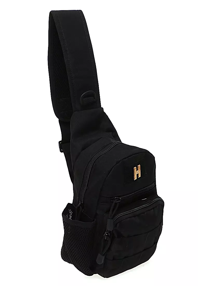 Corner Tas Selempang Crossbody Bag Minimalis Tahan Air Desain Militer Pria Dan Wanita Material Nylon ORIGINAL - Black