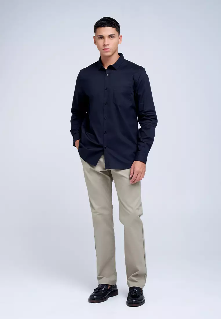 MANZONE - Kemeja Lengan Panjang Pria Jazbe 5 Modern Fit - Black Warna Black