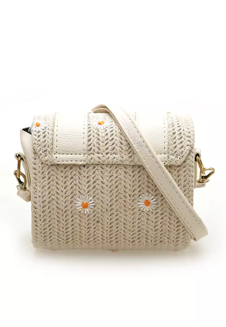 Eilaria Tas Selempang Wanita Sling Bag Mini Uniqe Design Material Leather ORIGINAL - White