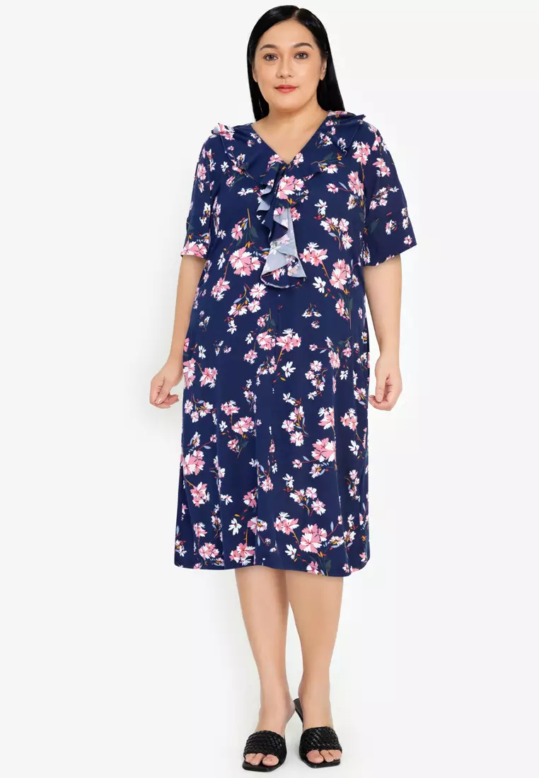 Buy Maxine Plus Size V-Neck Ruffled Dress 2024 Online | ZALORA Philippines