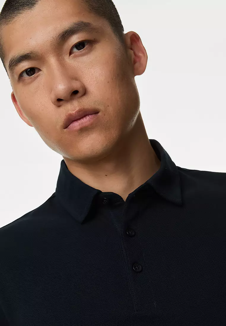 Pure Cotton Long Sleeve Polo Shirt