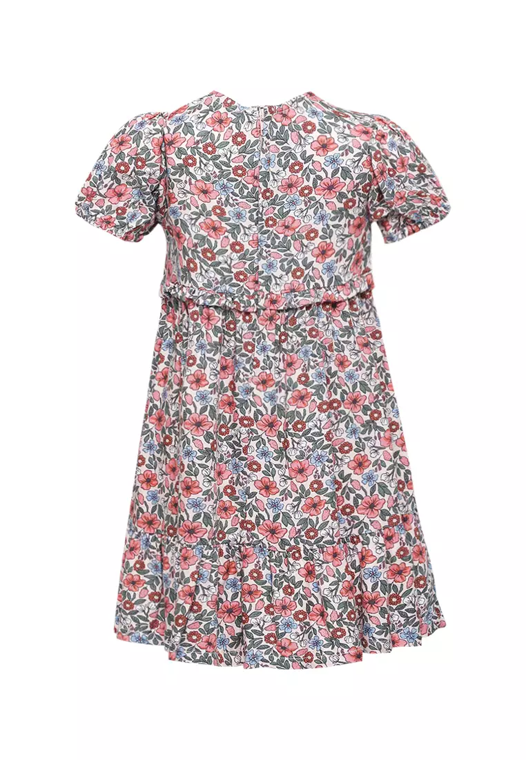 Qna Girl Bellvania Dress Midi Anak Pink Motif Bunga