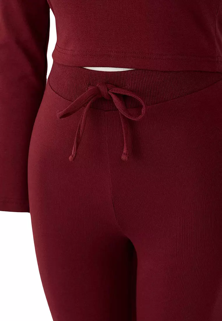 勃艮第酒紅 修身/貼身彈性針織下身連身衣