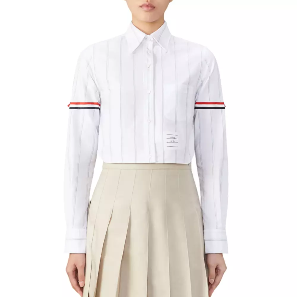 Stripe Oxford Armband Cropped Shirt White