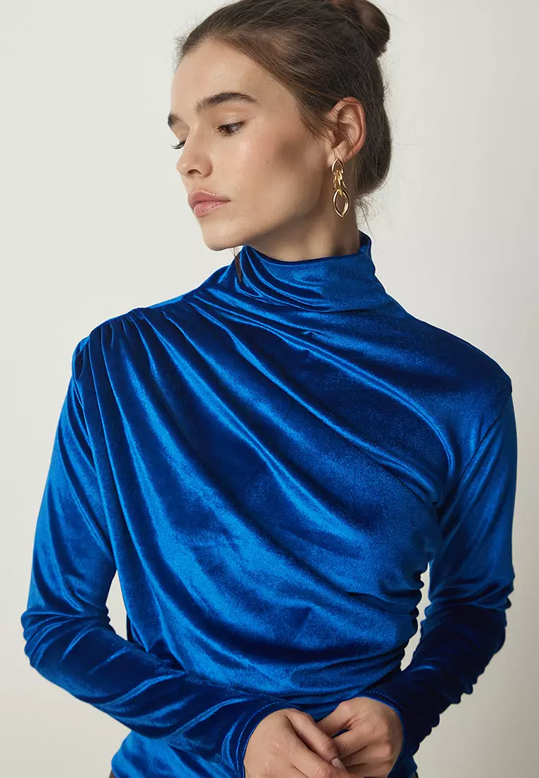 Draped Velvet Blouse
