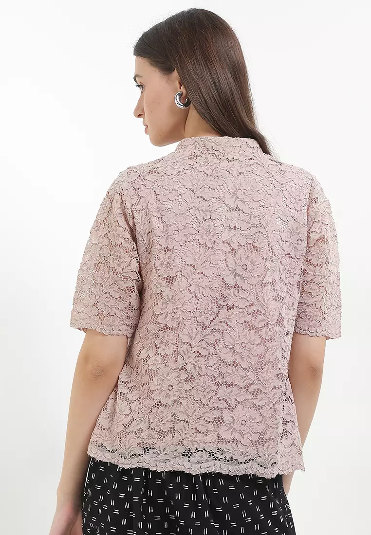 Blouse Kebaya Atasan Brokat Wanita Batik Kerja Casual Formal Lining Furing Keyva Lavender Lengan Pendek