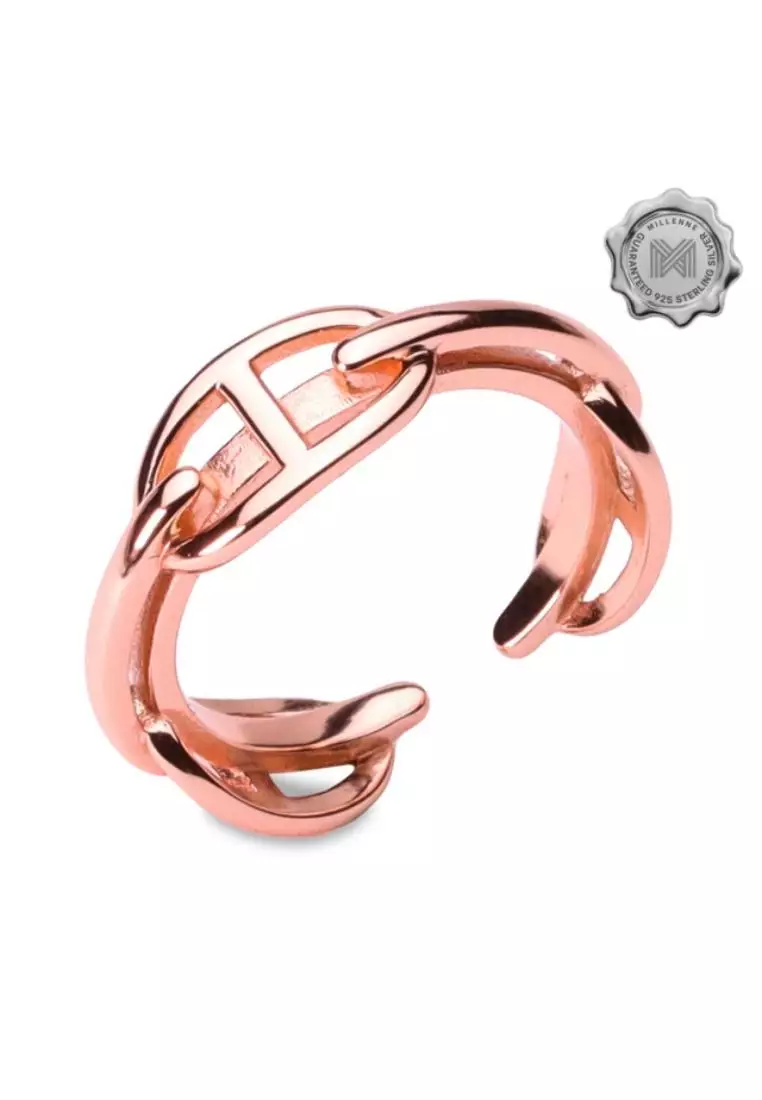 Millennia 2000 Buckles Rose Gold Ring with 925 Sterling Silver