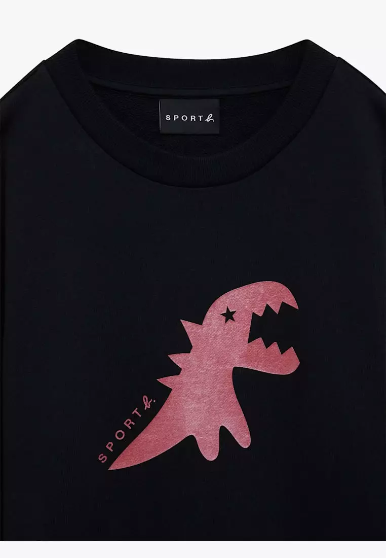 Men's Black Cotton DINO Metallic Print Sweatshirt