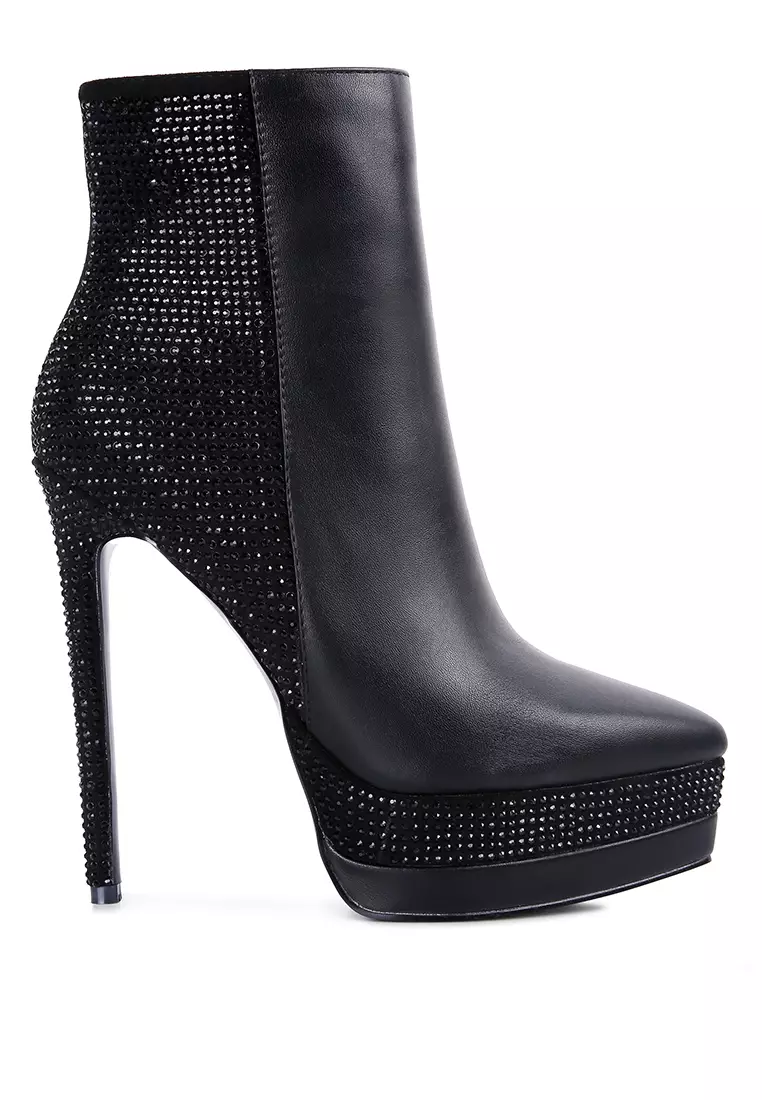 Buy London Rag Black Diamante Set High Heeled Ankle Boot Online ...