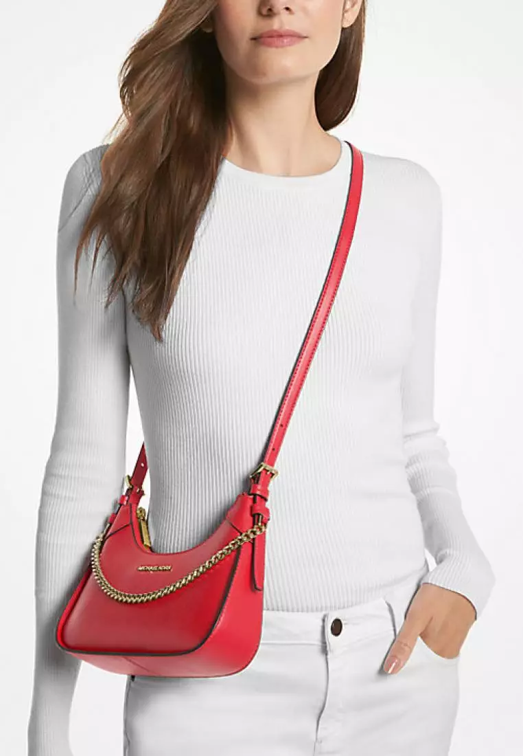 Michael Kors Wilma Small Leather Crossbody Bag Bright Red