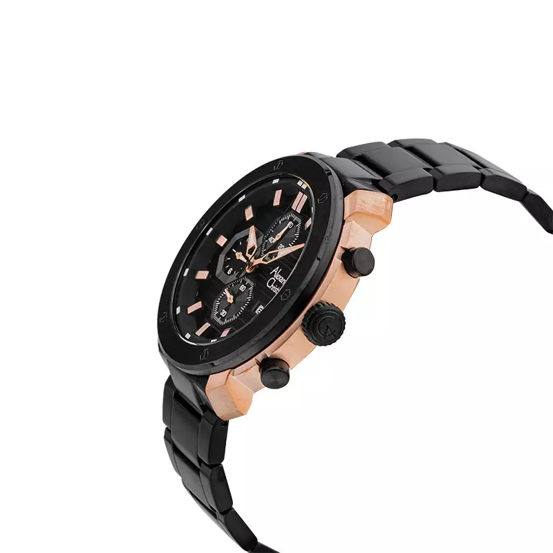 Jam Tangan Pria Alexandre Christie Chronograph AC 6626 MC BBRBA Men Black Dial Black Stainless Steel Strap