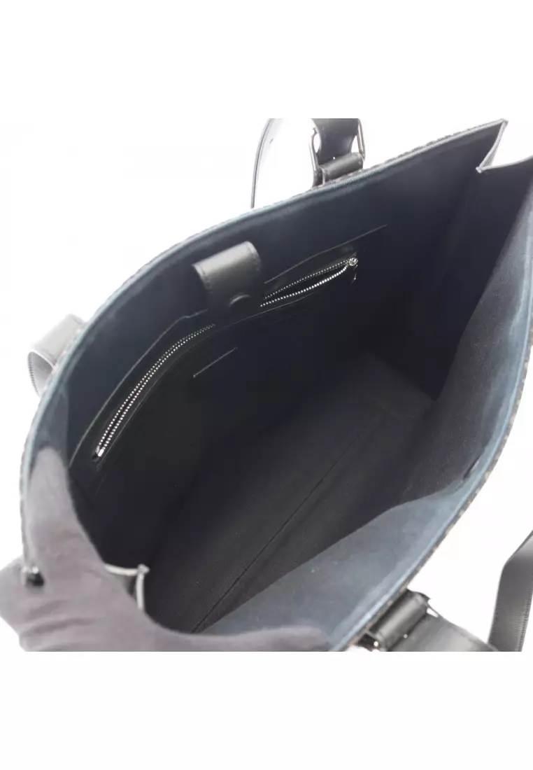 Pre-Loved LOEWE buckle horizontal Anagram Shoulder bag tote bag canvas leather black