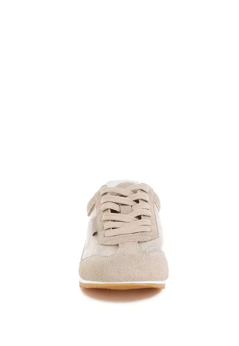 Microfiber & Mesh Sneakers in Beige
