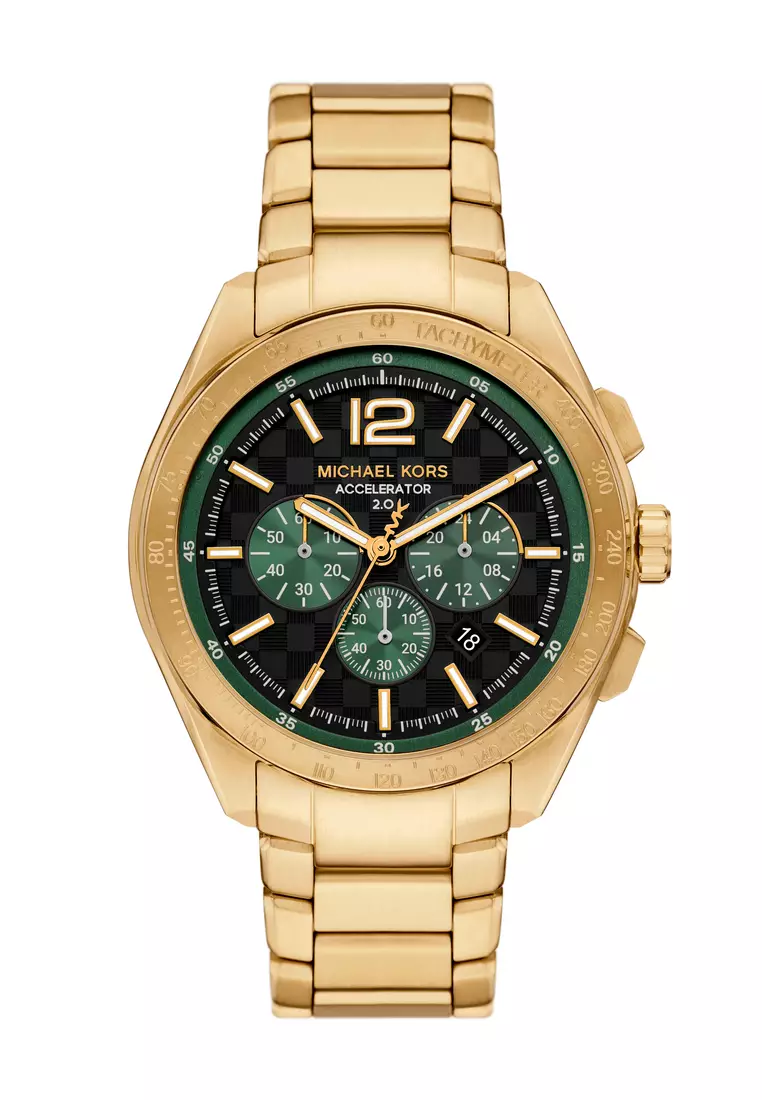 Michael Kors Men's Accelerator 2 Chronograph Watch ( MK9177 ) - Quartz, Gold Case, Round Dial, 22 MM Gold Stainless Steel Band