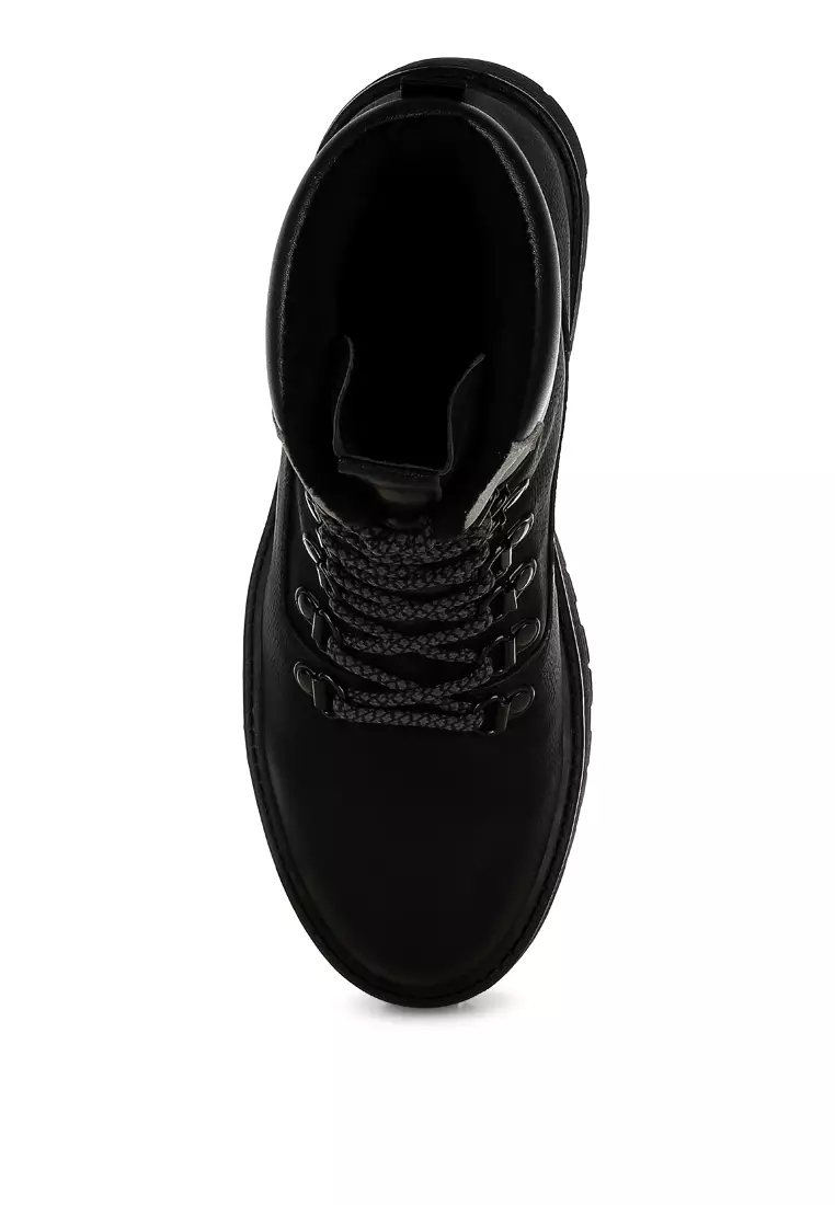 Sepatu Bot Hangat Tebal Bertali Warna Hitam