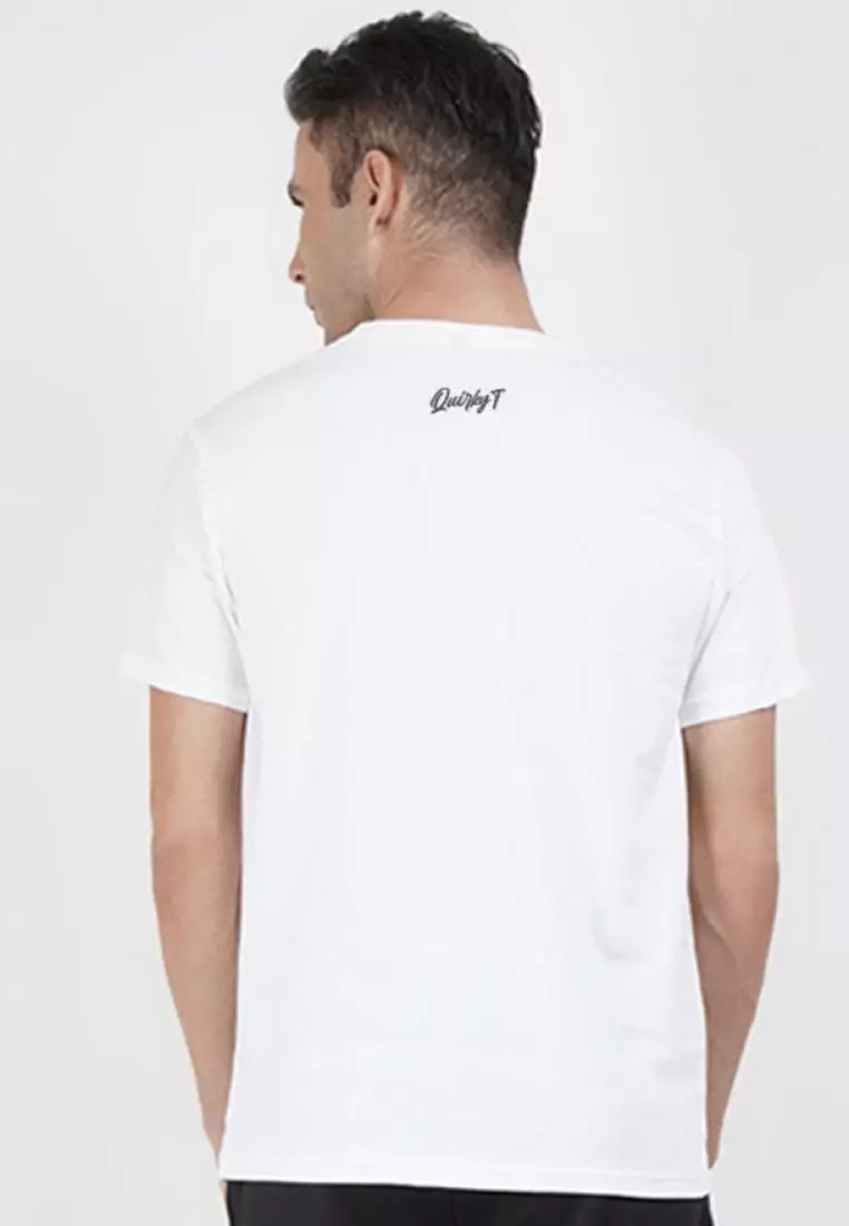 滑板图案白色棉质短袖圆领常规版型 T 恤