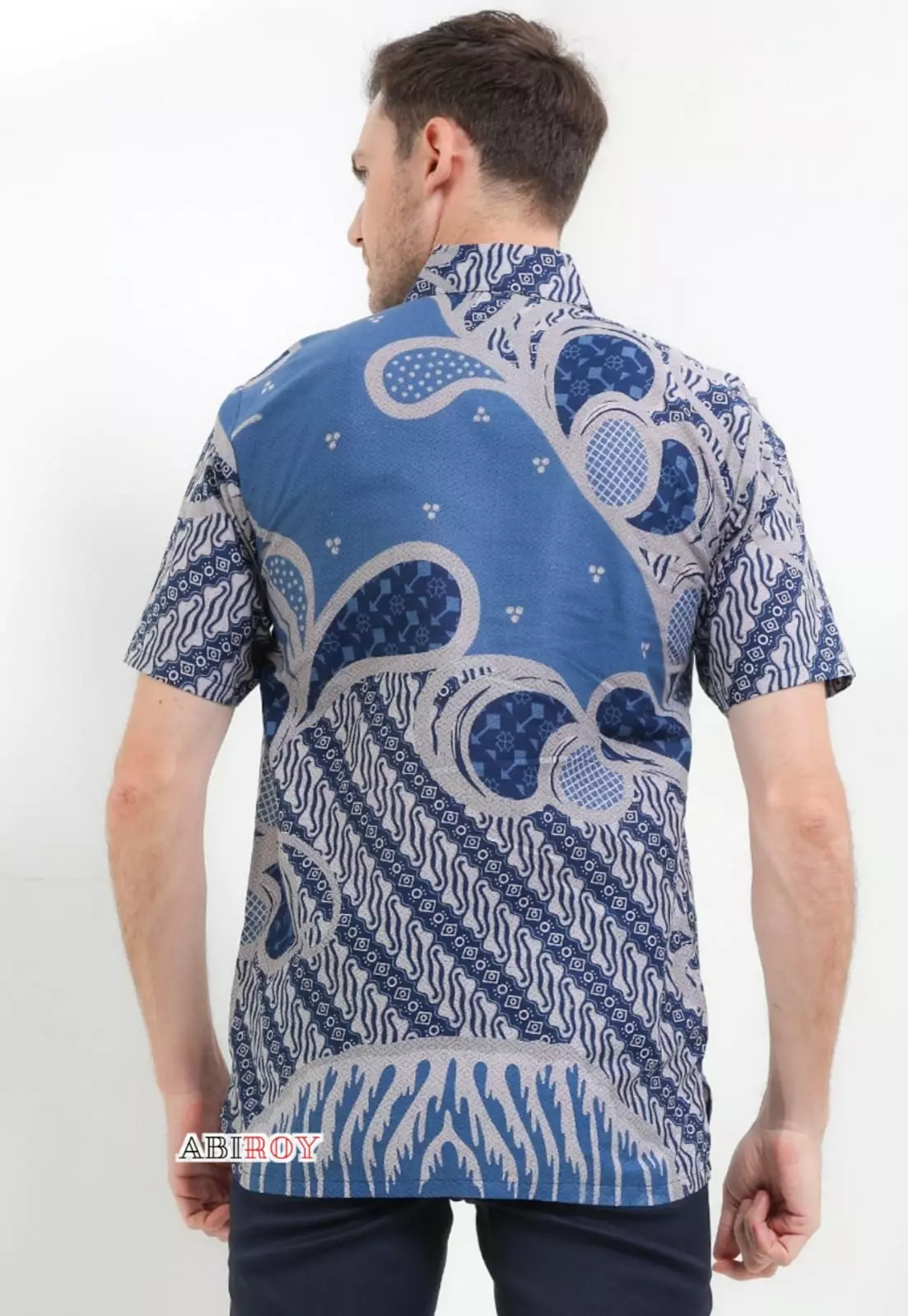 Andaru Navy Kemeja Batik Pria Premium Slimfit Lengan Pendek NLN