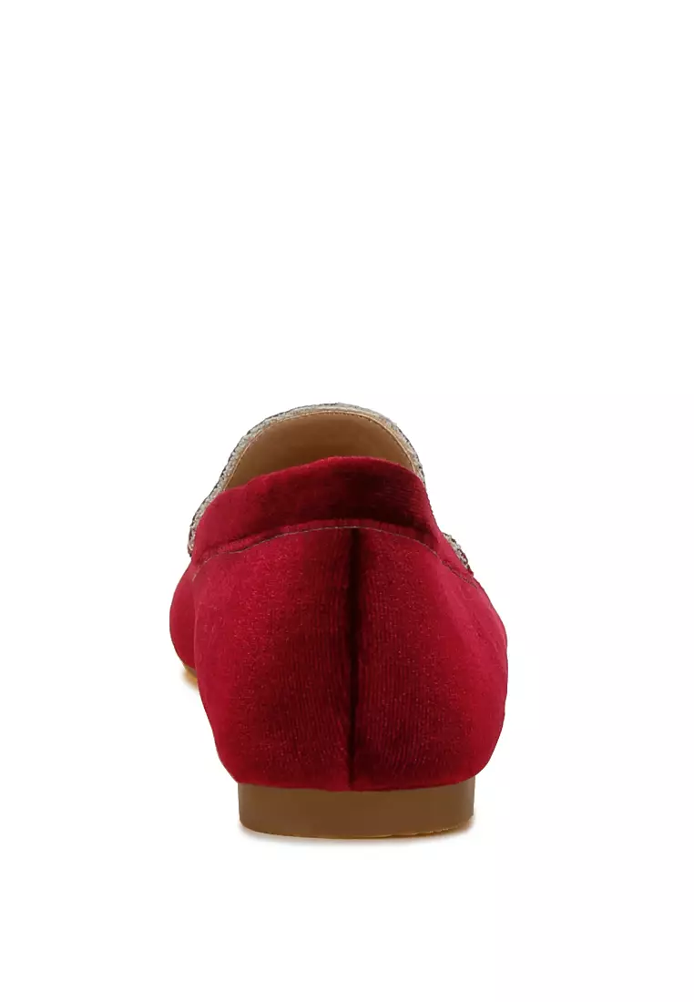 Velvet Flat Loafers in Burgundy