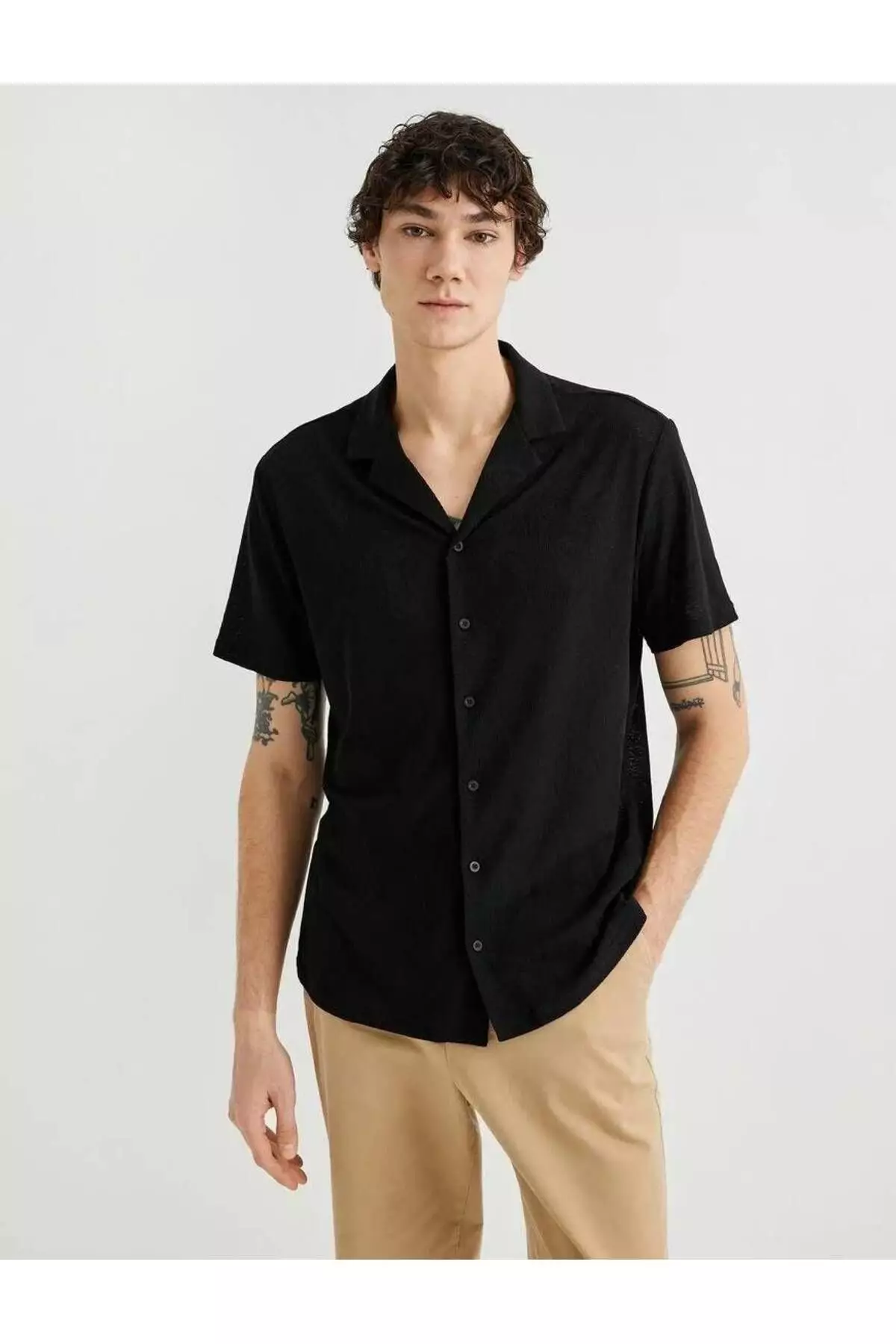 Discount on KOTON  shoes - SKU: Summer Shirt Turn-Down Collar Short Sleeve Buttoned