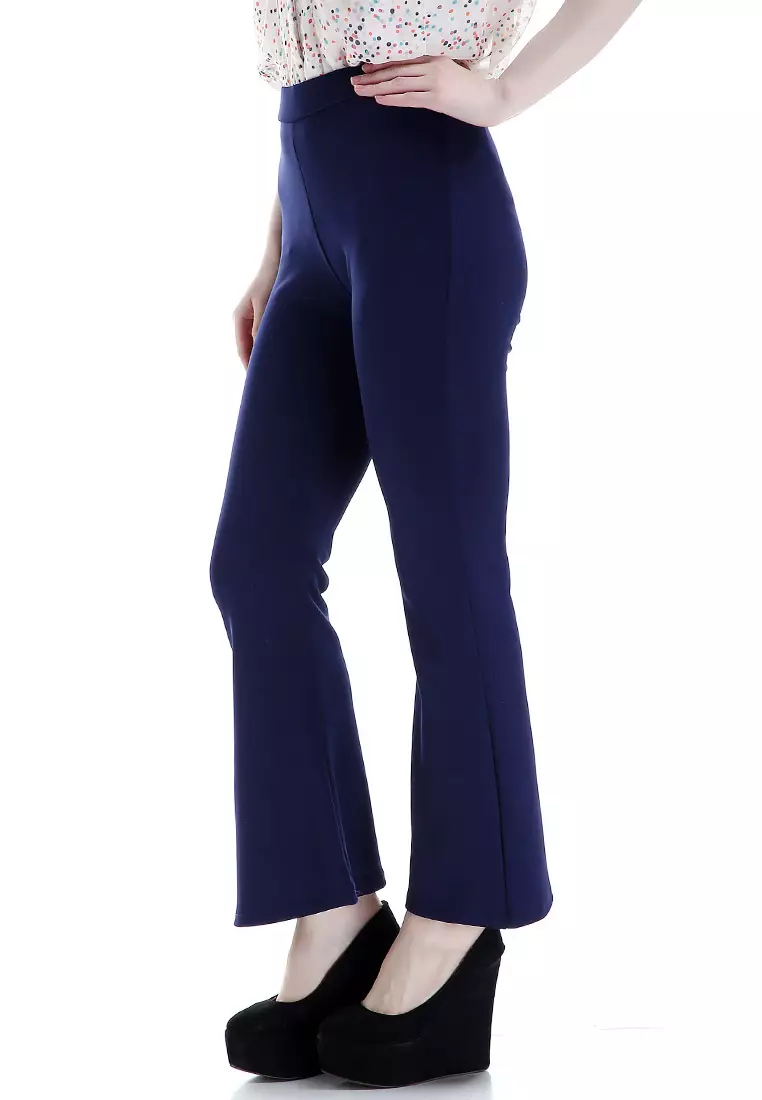 Zahlee Celana Cutbray Wanita Long Pants Woman Highwaist Kasual Bawahan - Navy