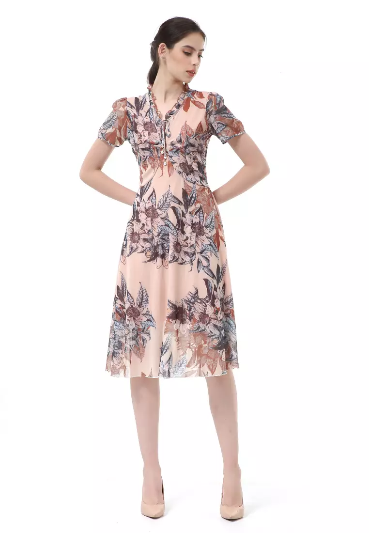 Rachel Dress Lengan Pendek Wanita Leaf Motive Material Cotton ORIGINAL - Multicolor