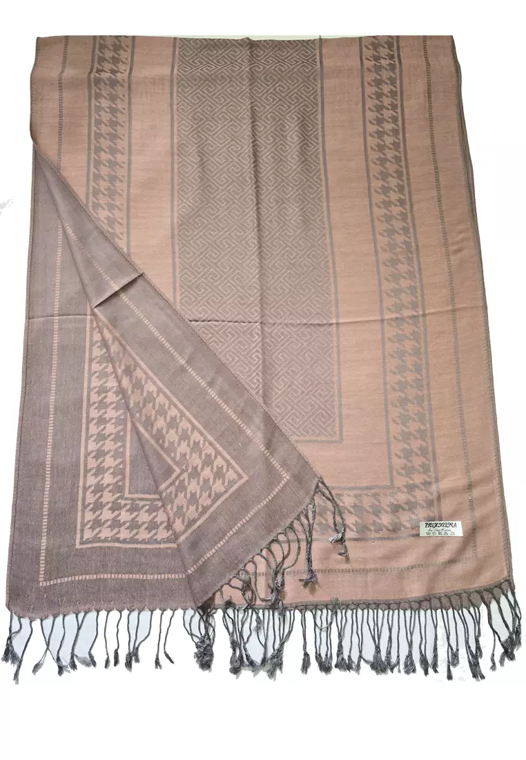 Aksesoris Wanita Houndstooth Pattern Viscose Pashmina Shawl Syal Wanita Dusty Pink