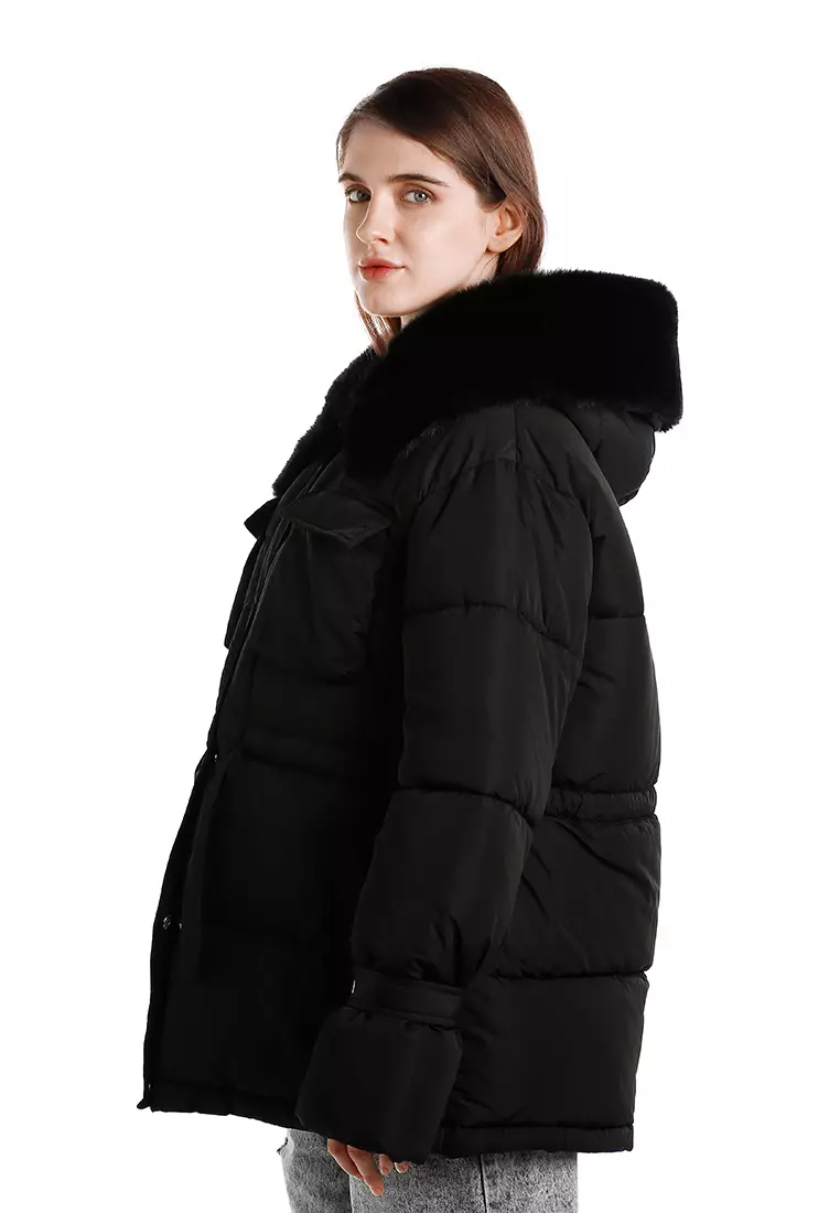 Black Long Puffer Jacket Hoodie