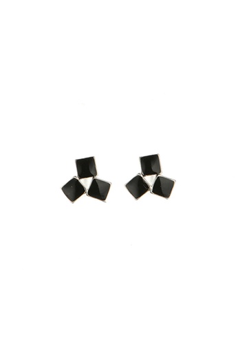 ZITIQUE black Women's Three Cubes Stud Earrings - Black A4FEDAC8BB1B0BGS_1