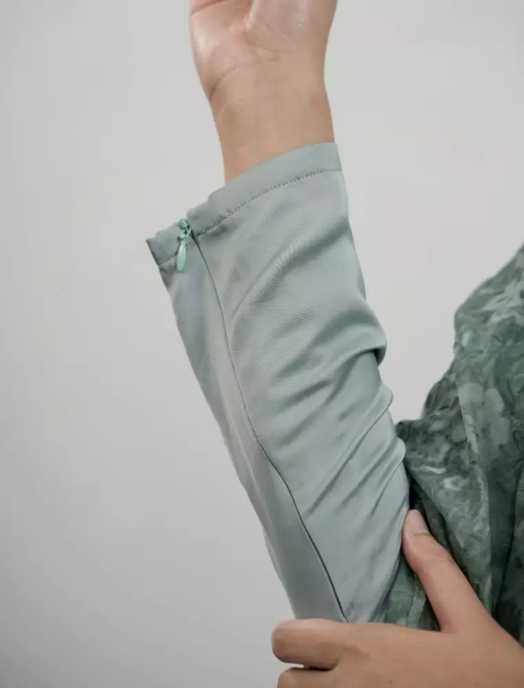 Zenara Dress Green | Dress Wanita  | Bahan Chiffon Motif