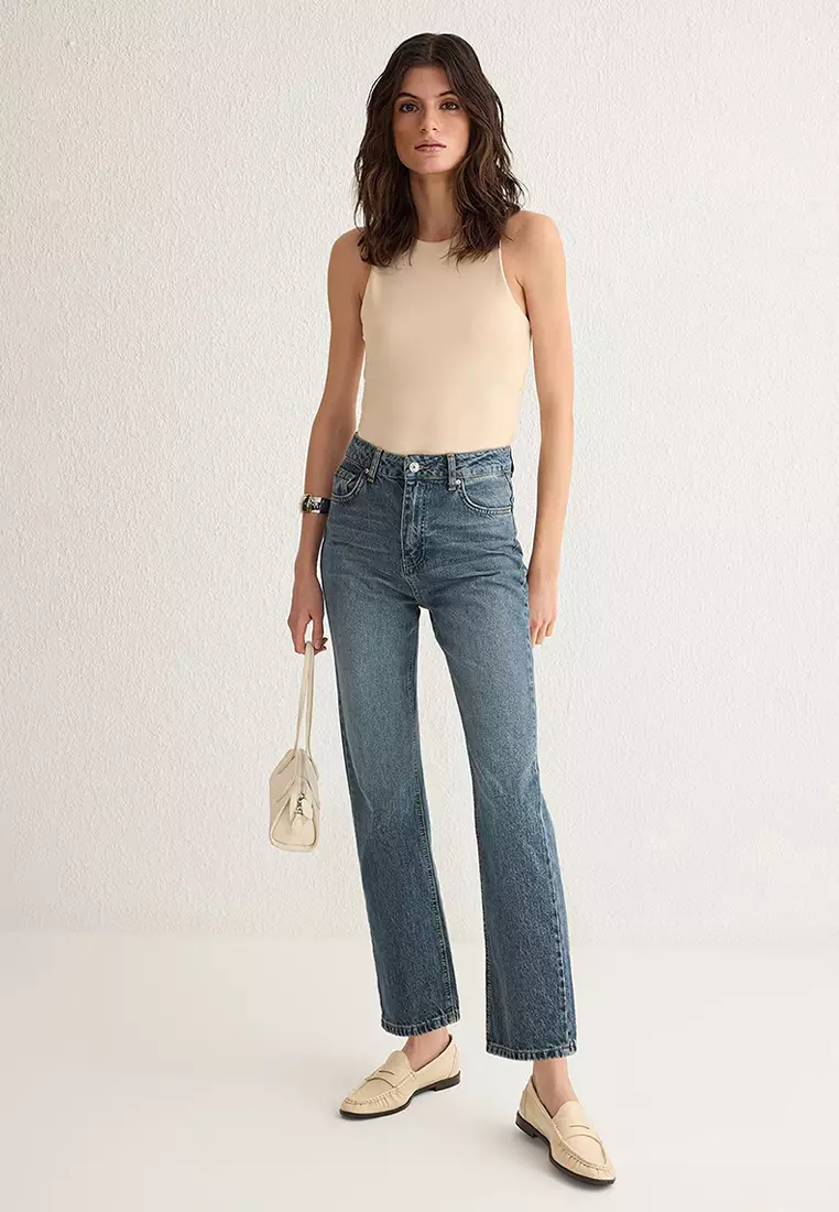 Blue High Waist Straight Jeans Twoss25Je00106