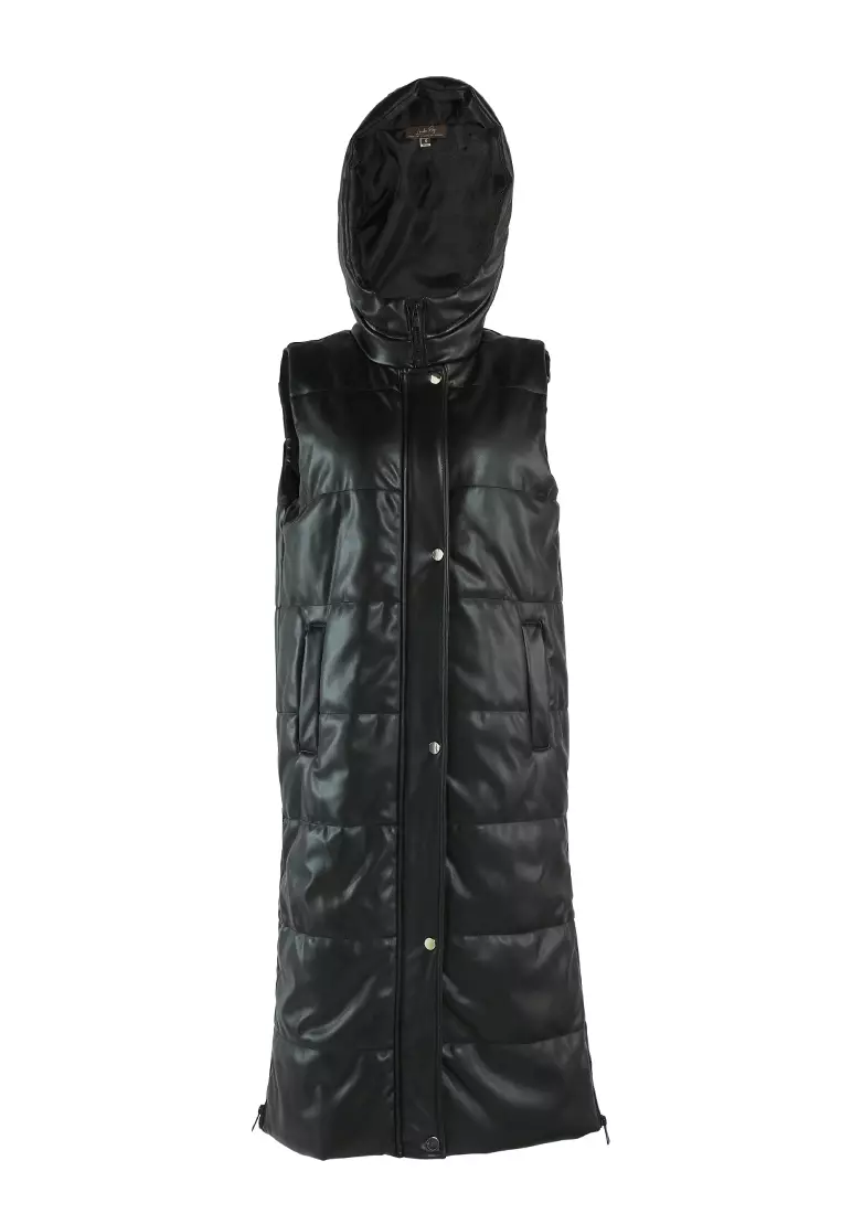 Jaket Oversized Quilted Puffer Tanpa Lengan Warna Hitam