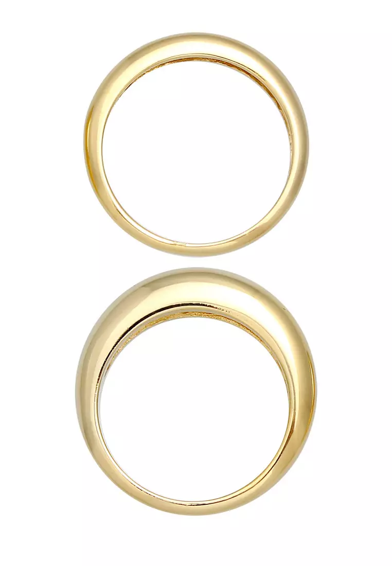 Cincin Perhiasan Perak 925 Wanita Set Basic Chunky Trend Gold Plated